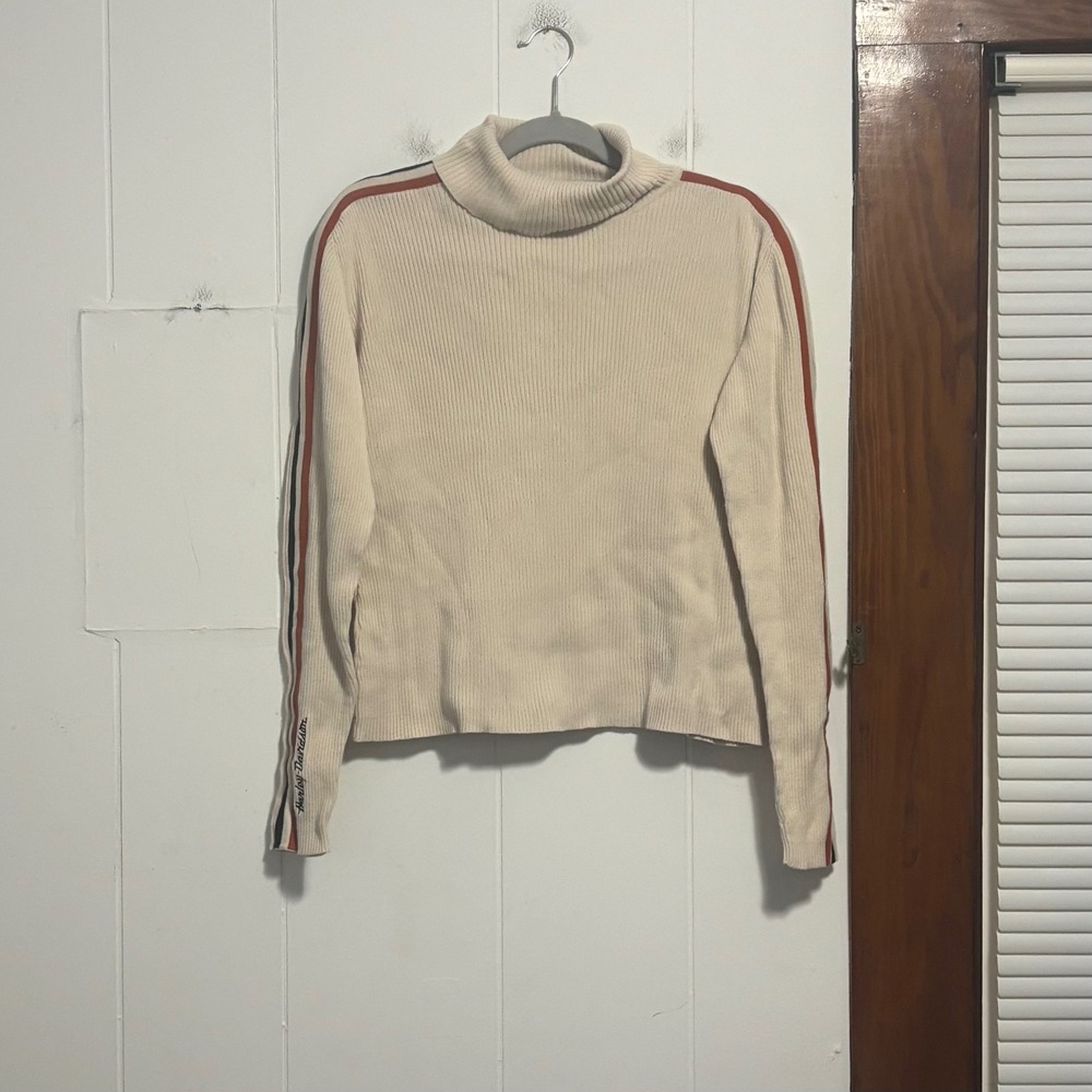 Harley Davidson Womens Beige Ribbed Turtleneck Sweater Long Sleeve Logo XL